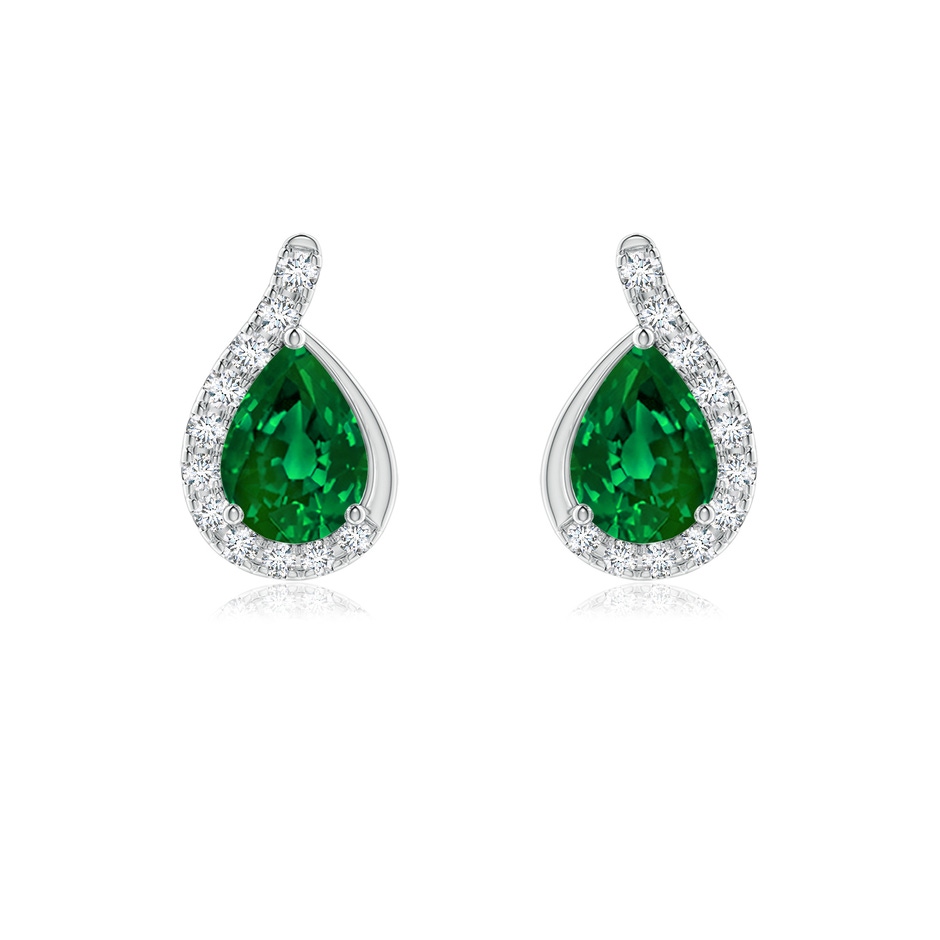 7x5mm Labgrown Lab-Grown Pear Emerald Earrings with Lab Diamond Swirl Frame in White Gold 