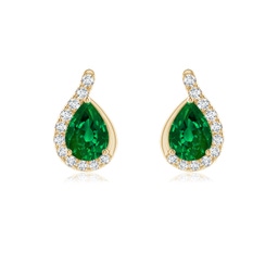 Fashion Studs Yellow Gold Lab Grown Emerald Earrings