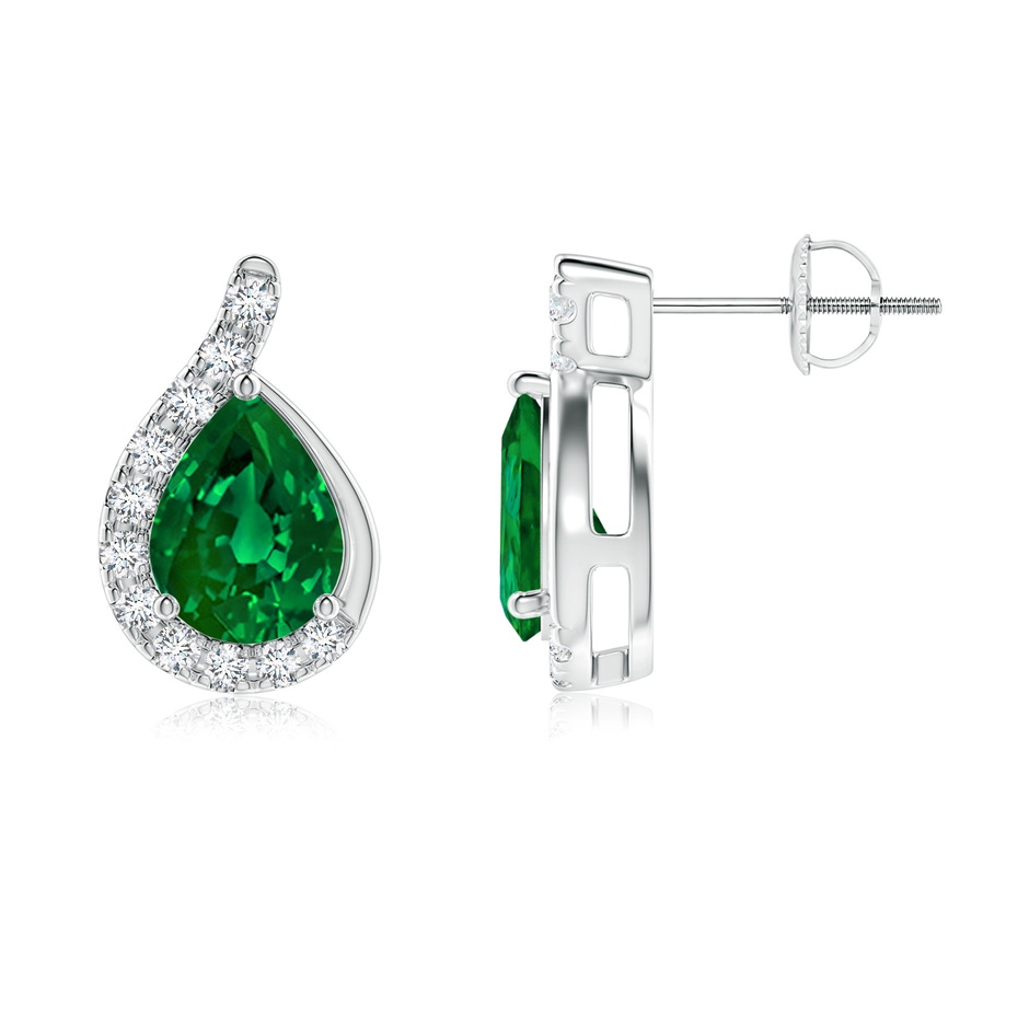 8x6mm Labgrown Lab-Grown Pear Emerald Earrings with Lab Diamond Swirl Frame in P950 Platinum side 199
