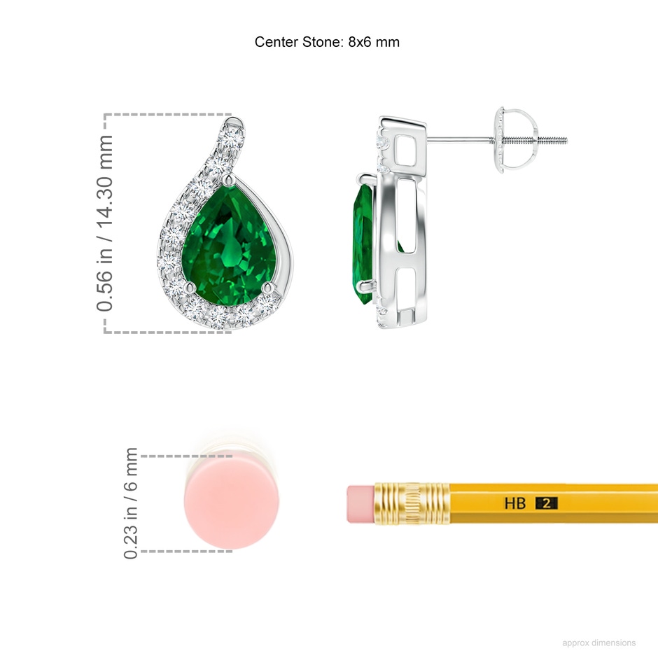 8x6mm Labgrown Lab-Grown Pear Emerald Earrings with Lab Diamond Swirl Frame in P950 Platinum ruler