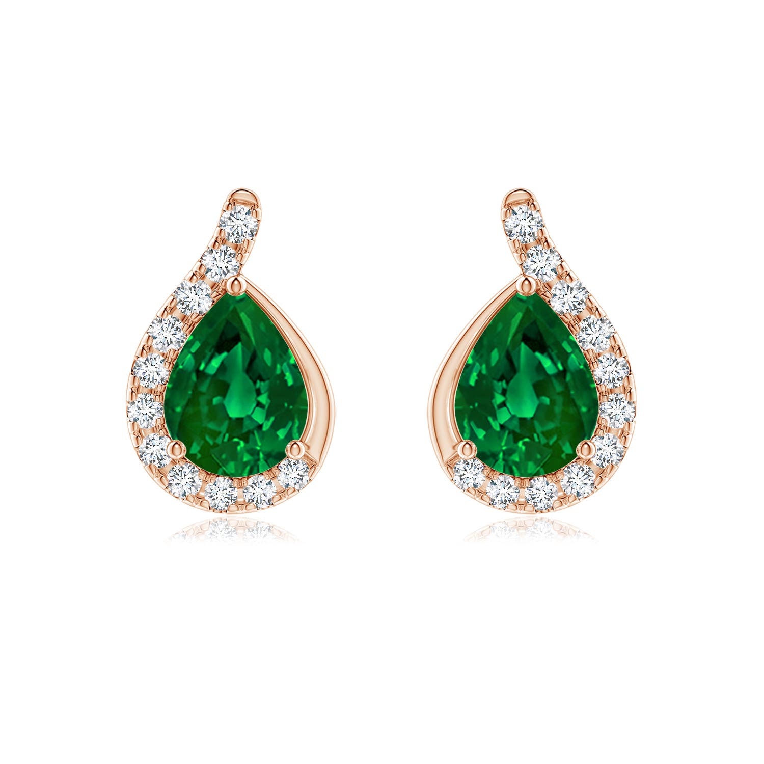 8x6mm Labgrown Lab-Grown Pear Emerald Earrings with Lab Diamond Swirl Frame in Rose Gold