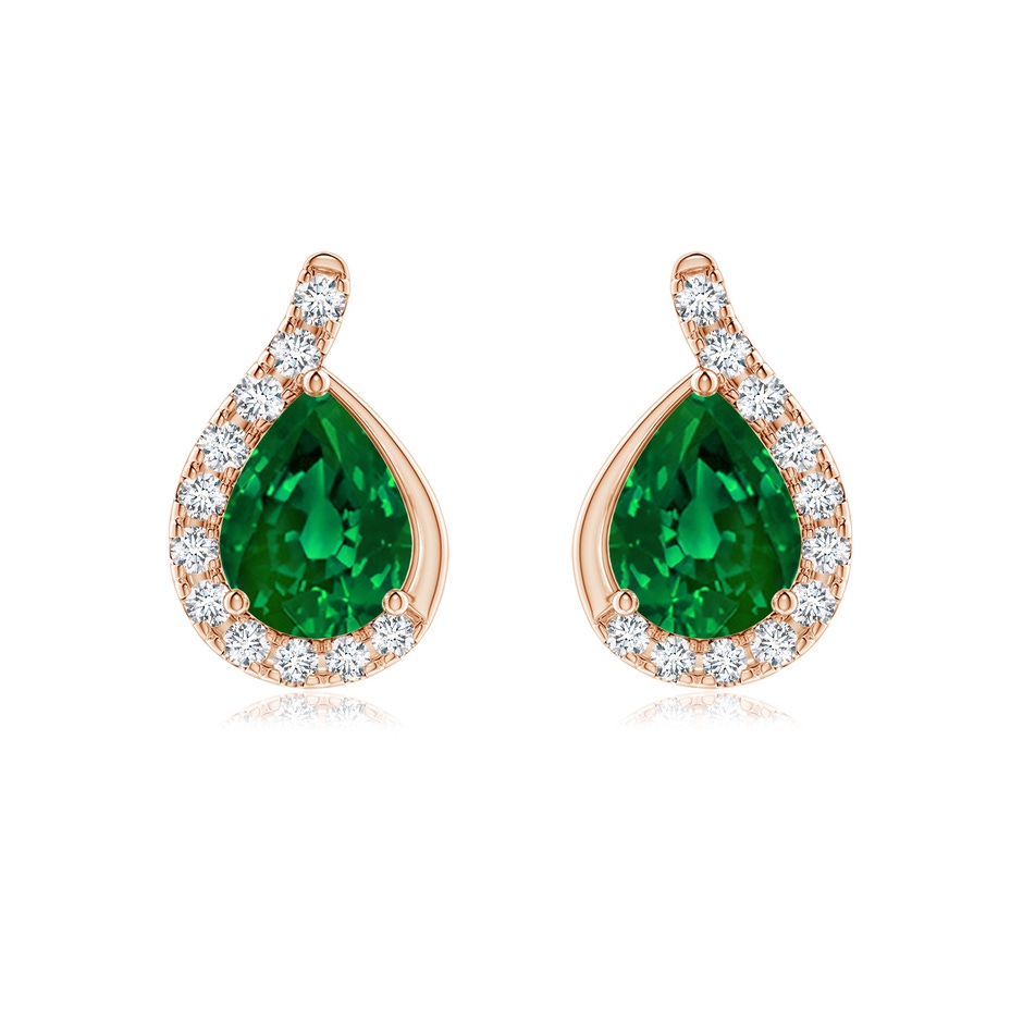 8x6mm Labgrown Lab-Grown Pear Emerald Earrings with Lab Diamond Swirl Frame in Rose Gold 