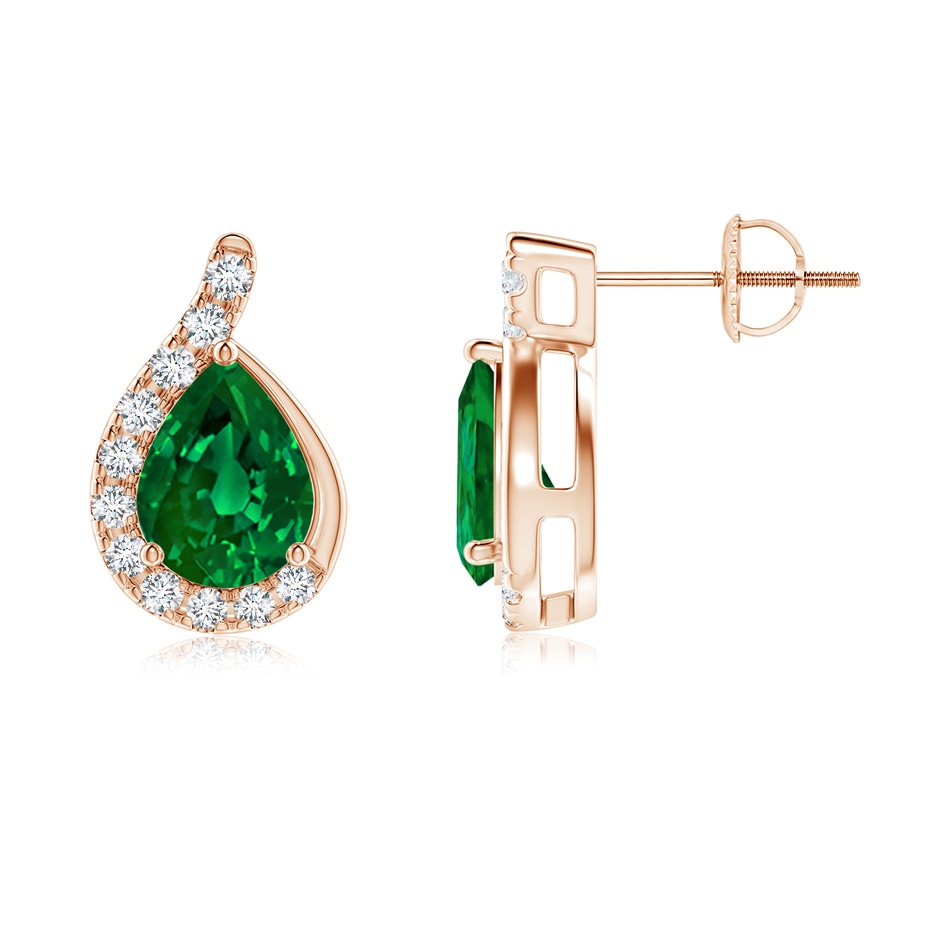 8x6mm Labgrown Lab-Grown Pear Emerald Earrings with Lab Diamond Swirl Frame in Rose Gold side 199