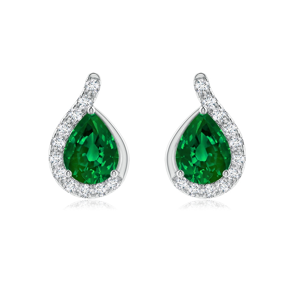 8x6mm Labgrown Lab-Grown Pear Emerald Earrings with Lab Diamond Swirl Frame in White Gold 