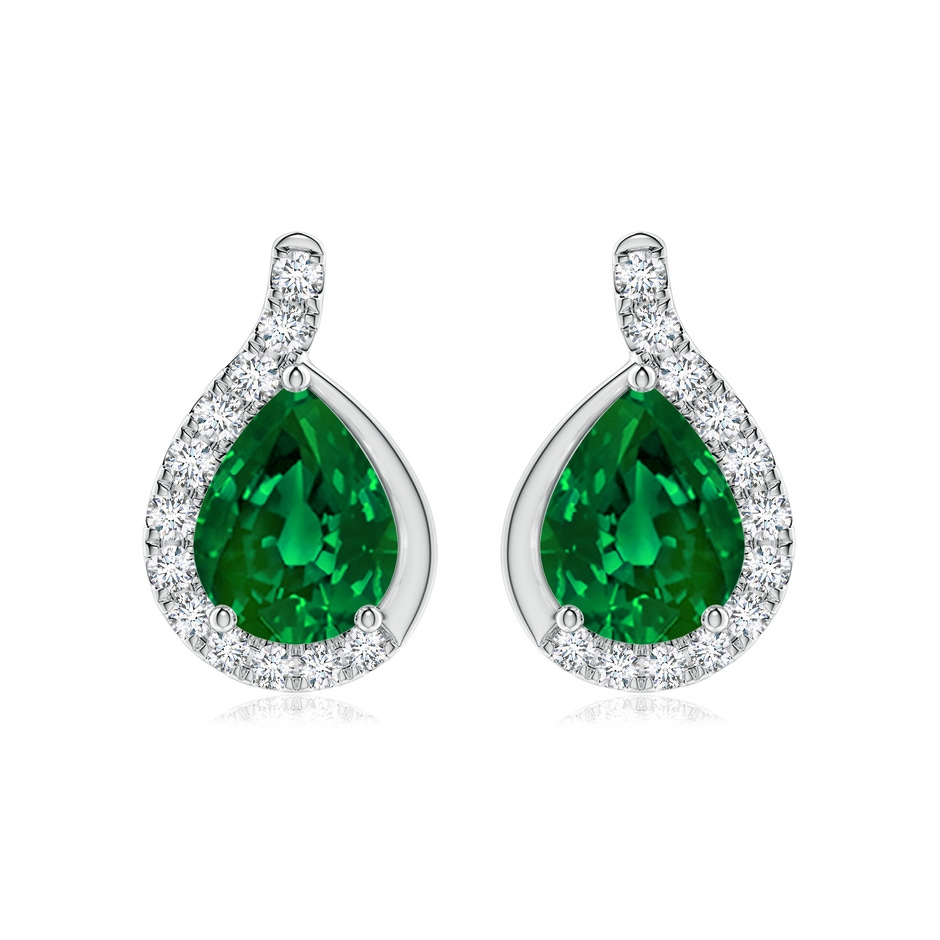 9x7mm Labgrown Lab-Grown Pear Emerald Earrings with Lab Diamond Swirl Frame in 18K White Gold 