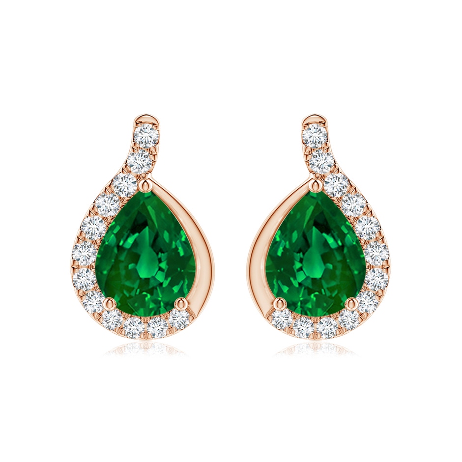 9x7mm Labgrown Lab-Grown Pear Emerald Earrings with Lab Diamond Swirl Frame in Rose Gold 