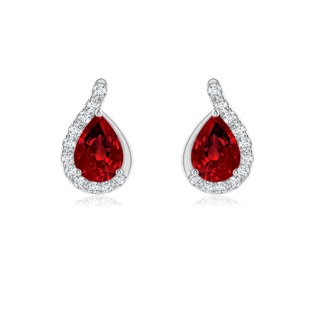 7x5mm Labgrown Lab-Grown Pear Ruby Earrings with Lab Diamond Swirl Frame in P950 Platinum