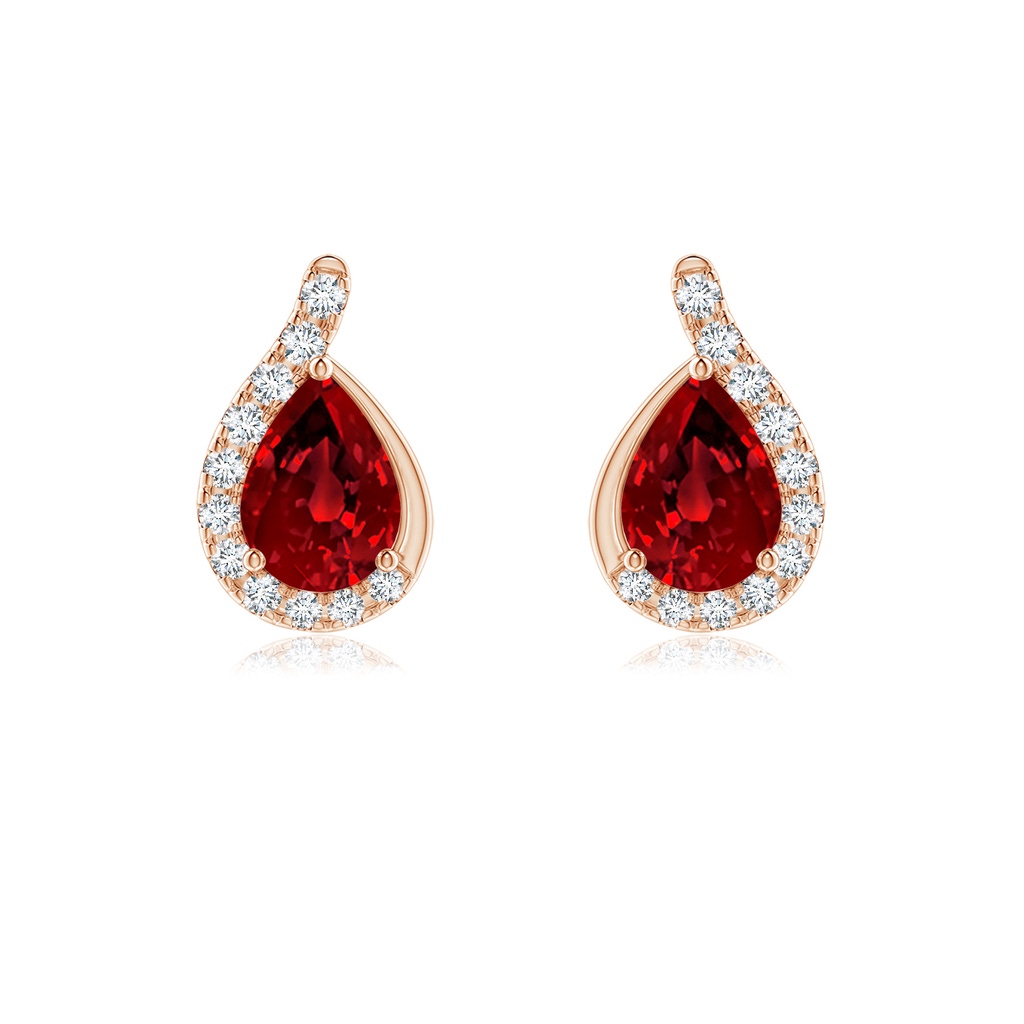 7x5mm Labgrown Lab-Grown Pear Ruby Earrings with Lab Diamond Swirl Frame in Rose Gold