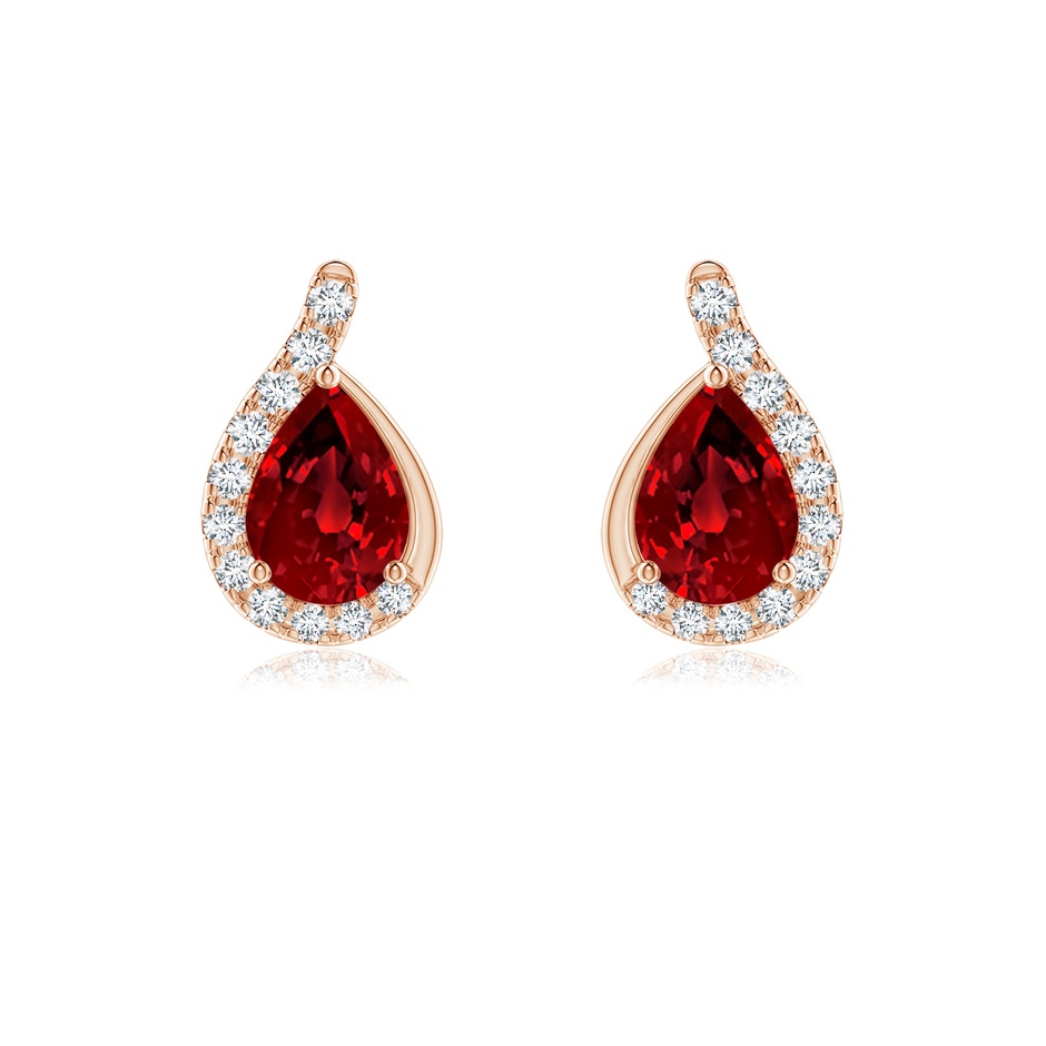 7x5mm Labgrown Lab-Grown Pear Ruby Earrings with Lab Diamond Swirl Frame in Rose Gold 