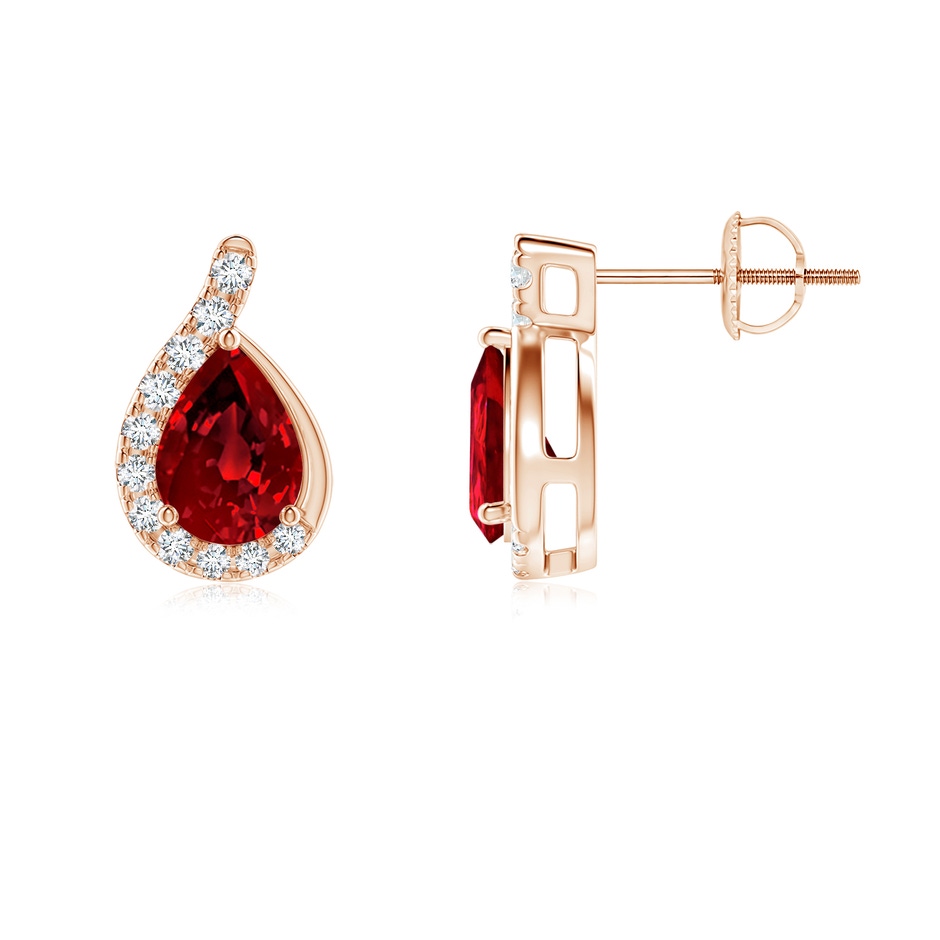 7x5mm Labgrown Lab-Grown Pear Ruby Earrings with Lab Diamond Swirl Frame in Rose Gold side 199