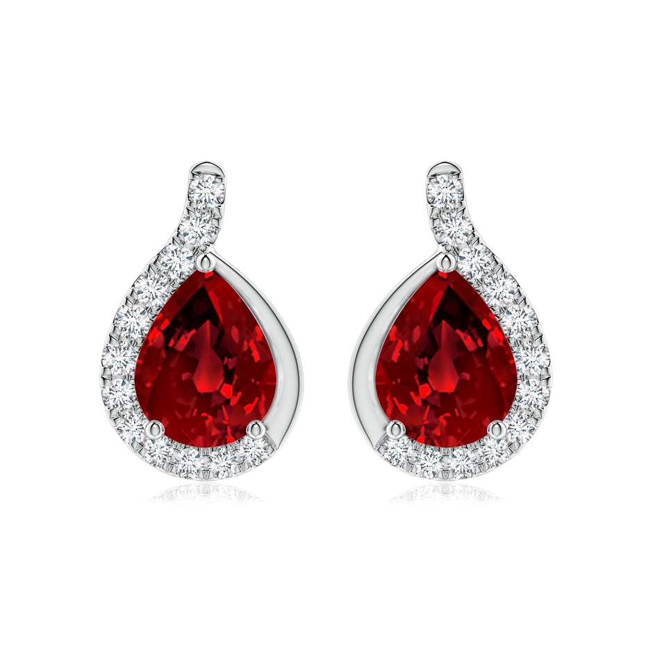 9x7mm Labgrown Lab-Grown Pear Ruby Earrings with Lab Diamond Swirl Frame in P950 Platinum 