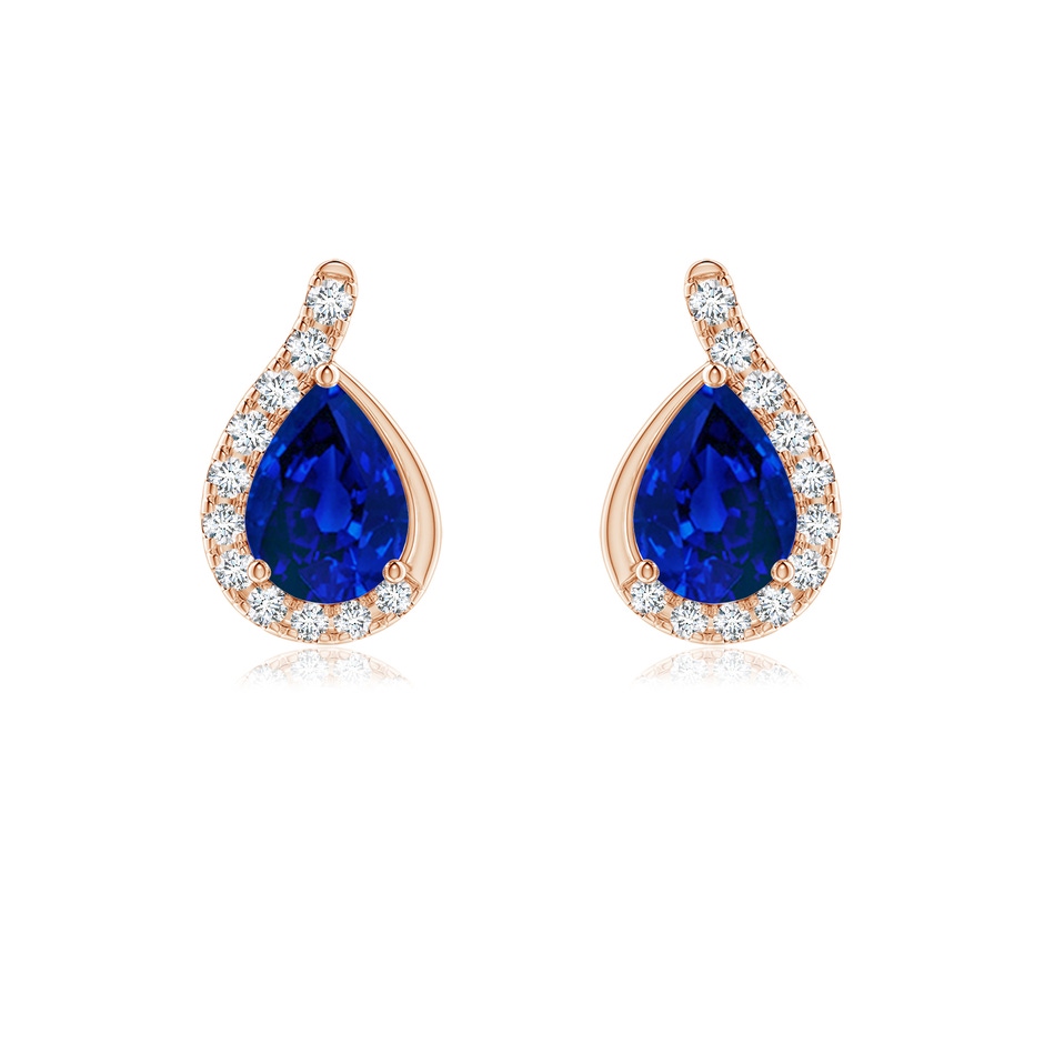 7x5mm Labgrown Lab-Grown Pear Blue Sapphire Earrings with Lab Diamond Swirl Frame in Rose Gold 