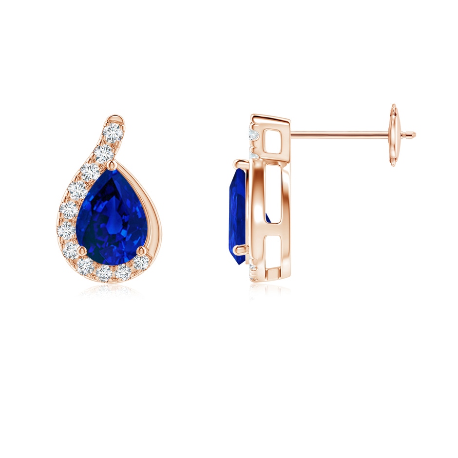 7x5mm Labgrown Lab-Grown Pear Blue Sapphire Earrings with Lab Diamond Swirl Frame in Rose Gold side 199