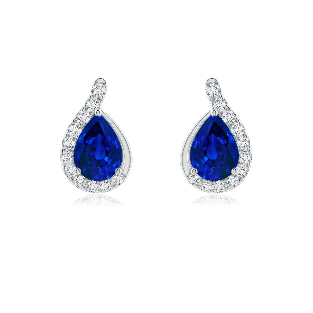 7x5mm Labgrown Lab-Grown Pear Blue Sapphire Earrings with Lab Diamond Swirl Frame in White Gold