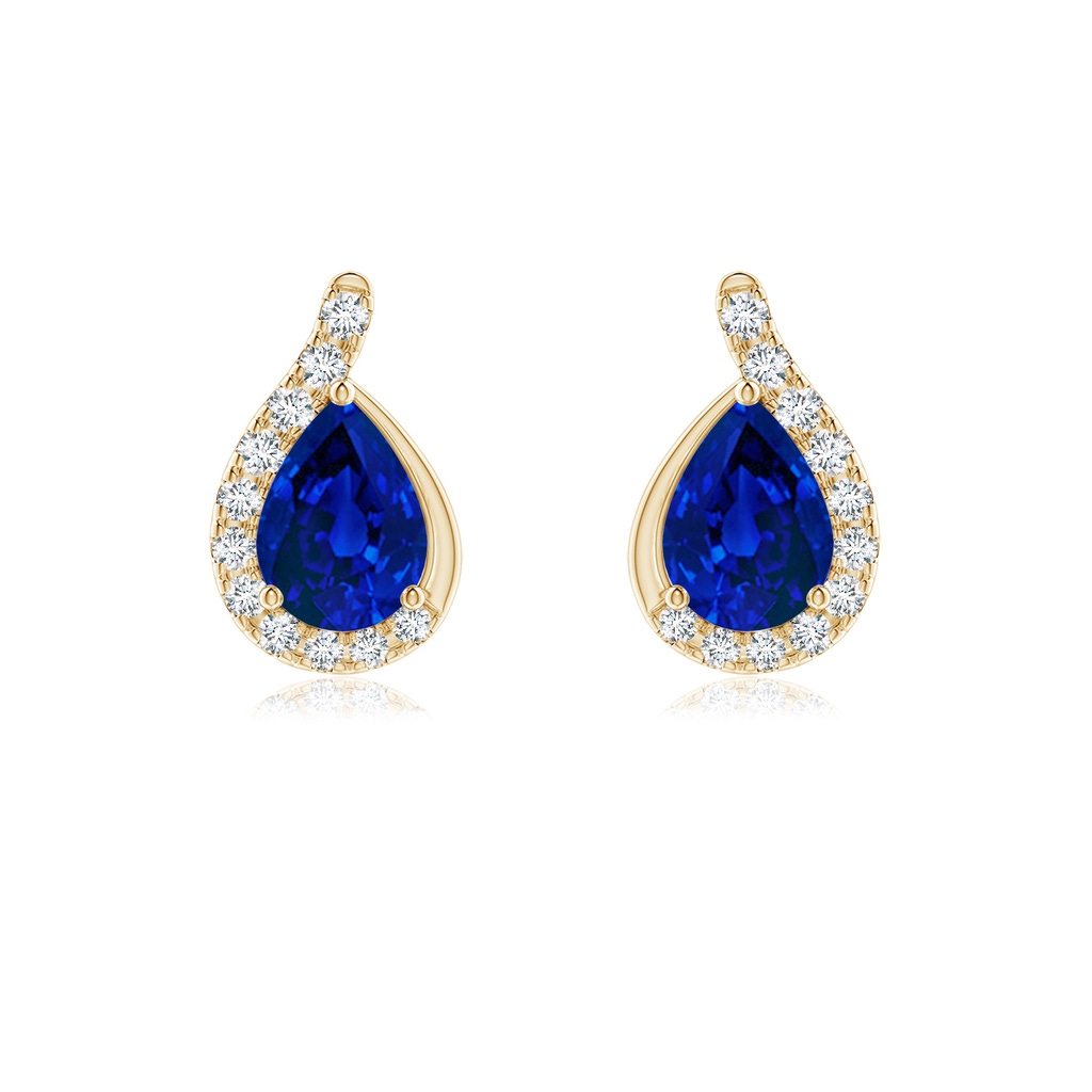 7x5mm Labgrown Lab-Grown Pear Blue Sapphire Earrings with Lab Diamond Swirl Frame in Yellow Gold