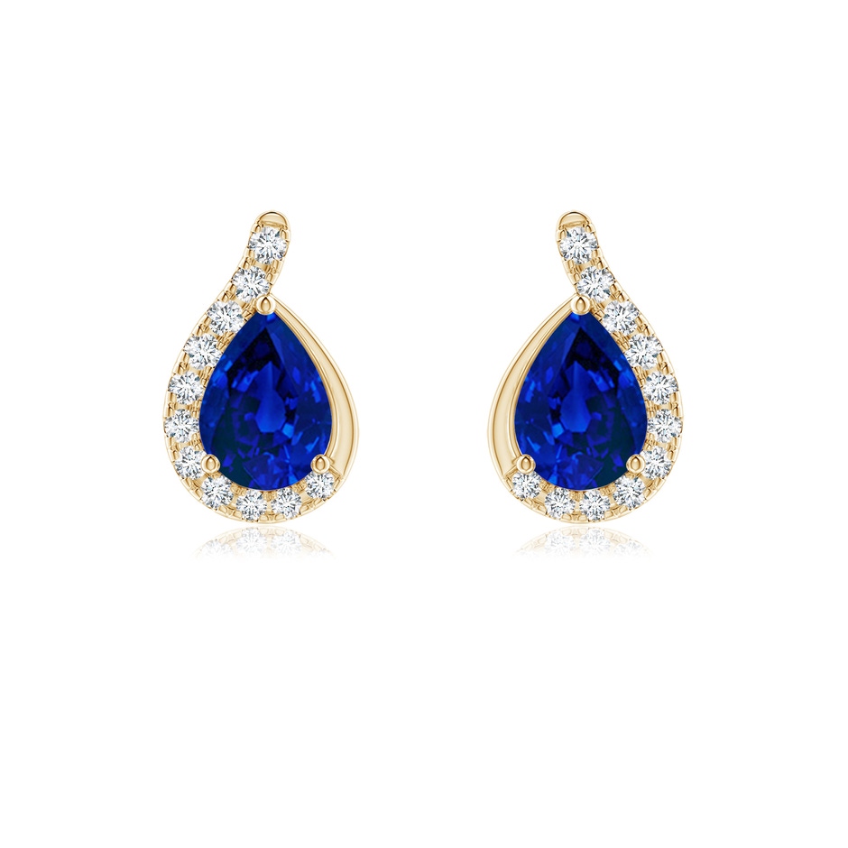 7x5mm Labgrown Lab-Grown Pear Blue Sapphire Earrings with Lab Diamond Swirl Frame in Yellow Gold 