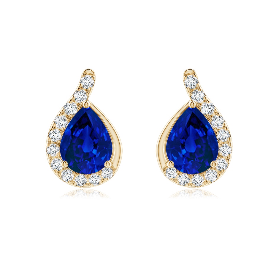 8x6mm Labgrown Lab-Grown Pear Blue Sapphire Earrings with Lab Diamond Swirl Frame in Yellow Gold 