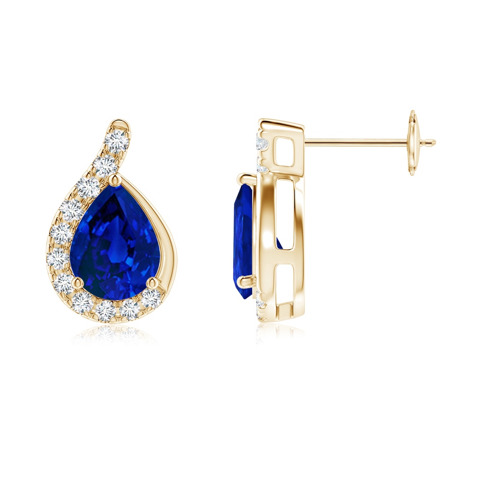 8x6mm Labgrown Lab-Grown Pear Blue Sapphire Earrings with Lab Diamond Swirl Frame in Yellow Gold side 199