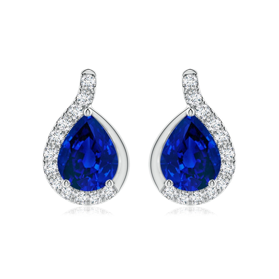 9x7mm Labgrown Lab-Grown Pear Blue Sapphire Earrings with Lab Diamond Swirl Frame in P950 Platinum 