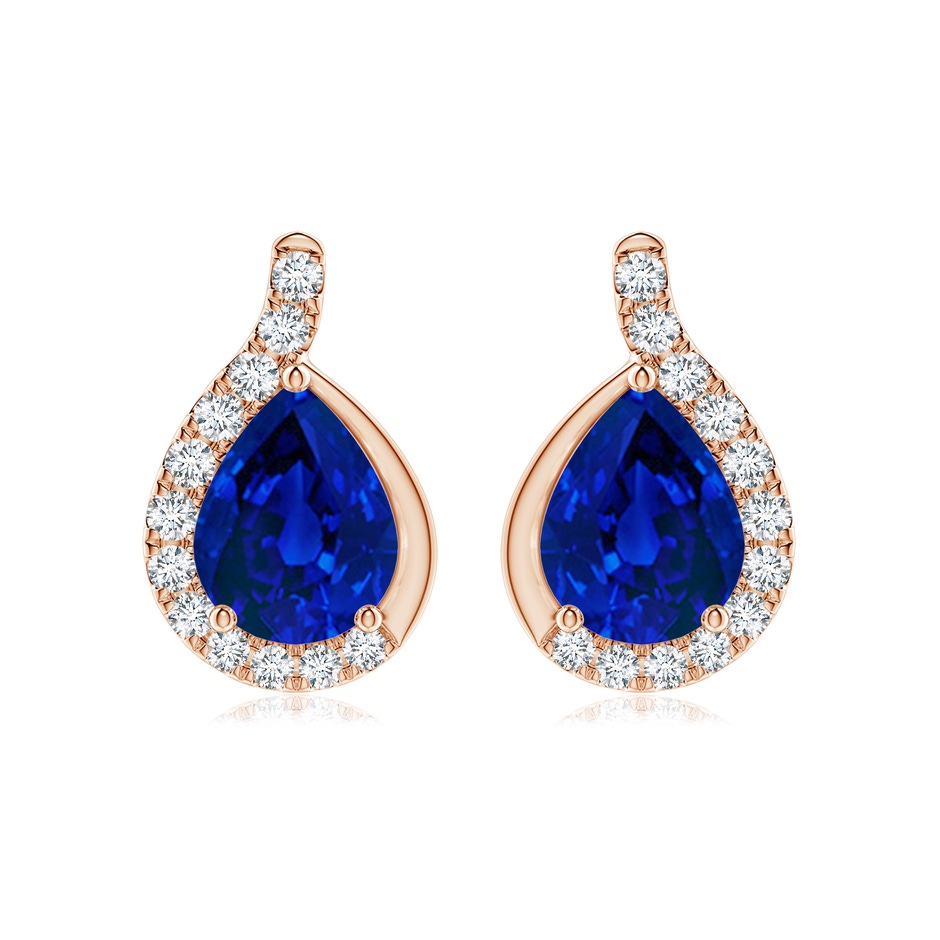 9x7mm Labgrown Lab-Grown Pear Blue Sapphire Earrings with Lab Diamond Swirl Frame in Rose Gold 