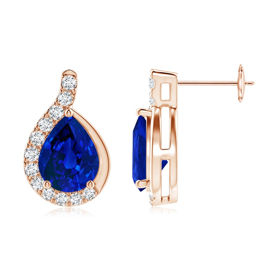 9x7mm Labgrown Lab-Grown Pear Blue Sapphire Earrings with Lab Diamond Swirl Frame in Rose Gold side 199