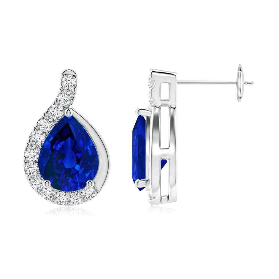 9x7mm Labgrown Lab-Grown Pear Blue Sapphire Earrings with Lab Diamond Swirl Frame in White Gold side 199
