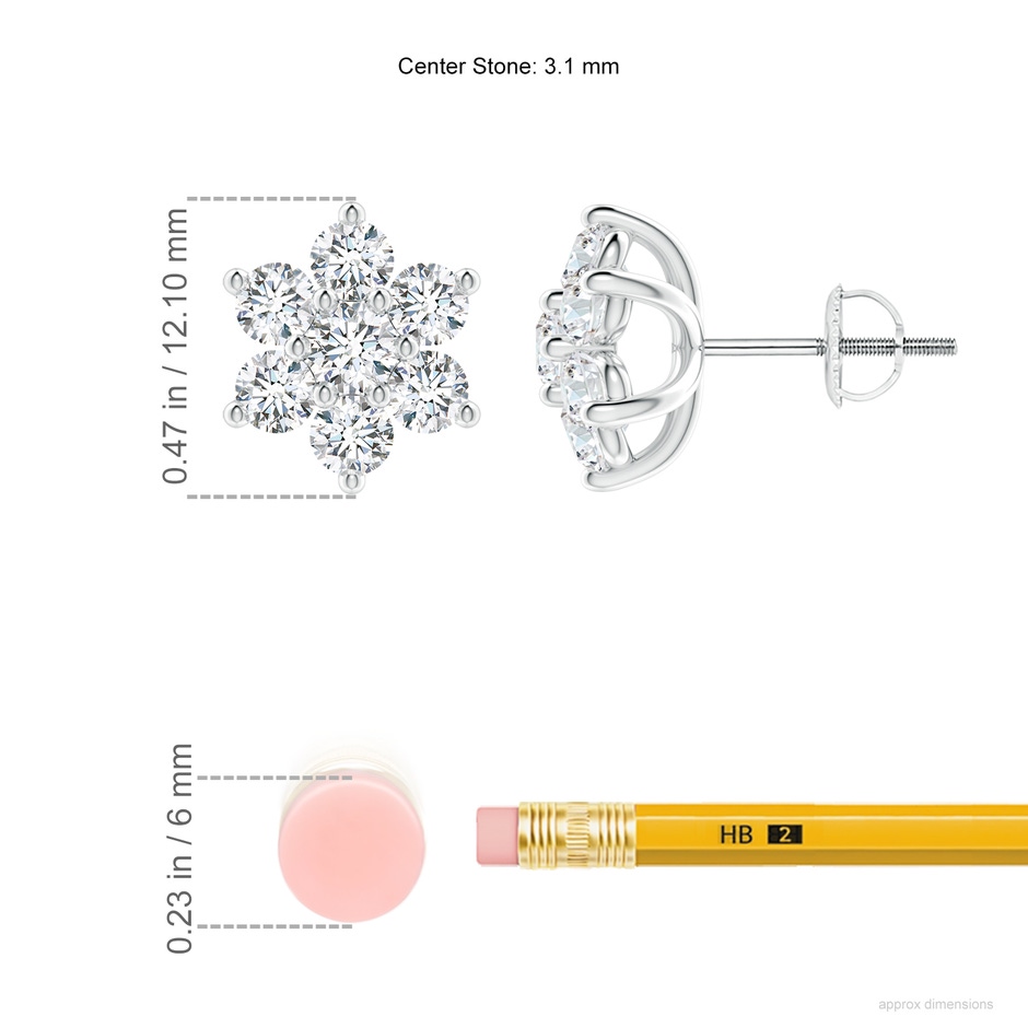 3.1mm FGVS Lab-Grown Six Petal Diamond Flower Stud Earrings in 18K White Gold ruler