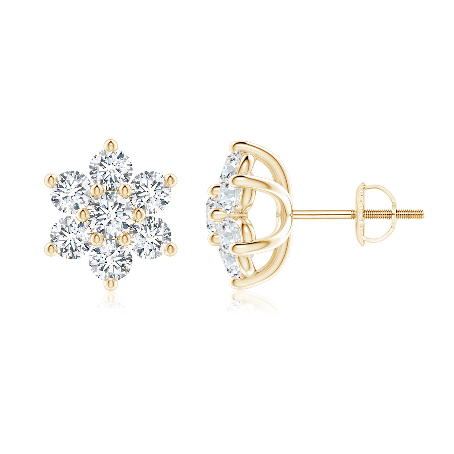 3.1mm FGVS Lab-Grown Six Petal Diamond Flower Stud Earrings in 18K Yellow Gold