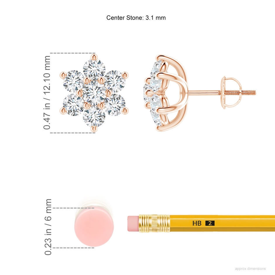 3.1mm FGVS Lab-Grown Six Petal Diamond Flower Stud Earrings in Rose Gold ruler