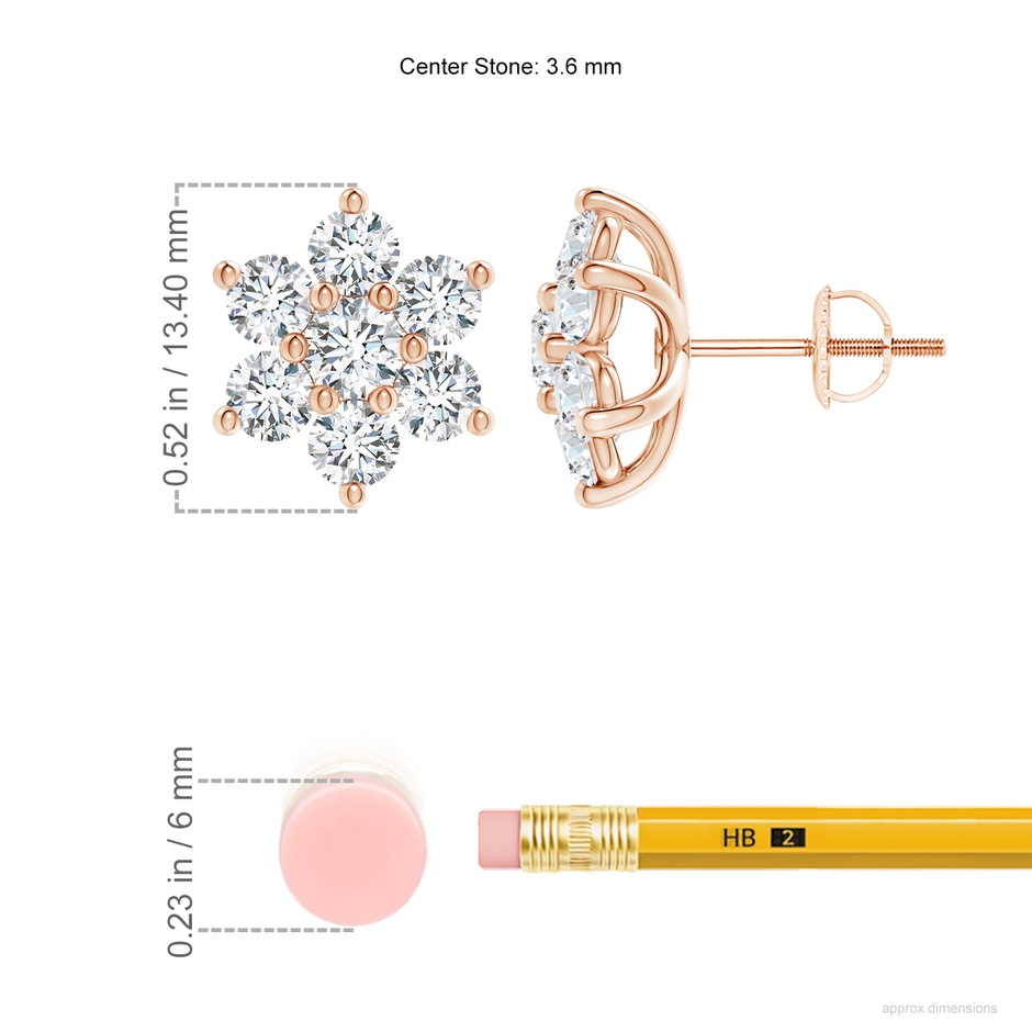 3.6mm FGVS Lab-Grown Six Petal Diamond Flower Stud Earrings in 18K Rose Gold ruler