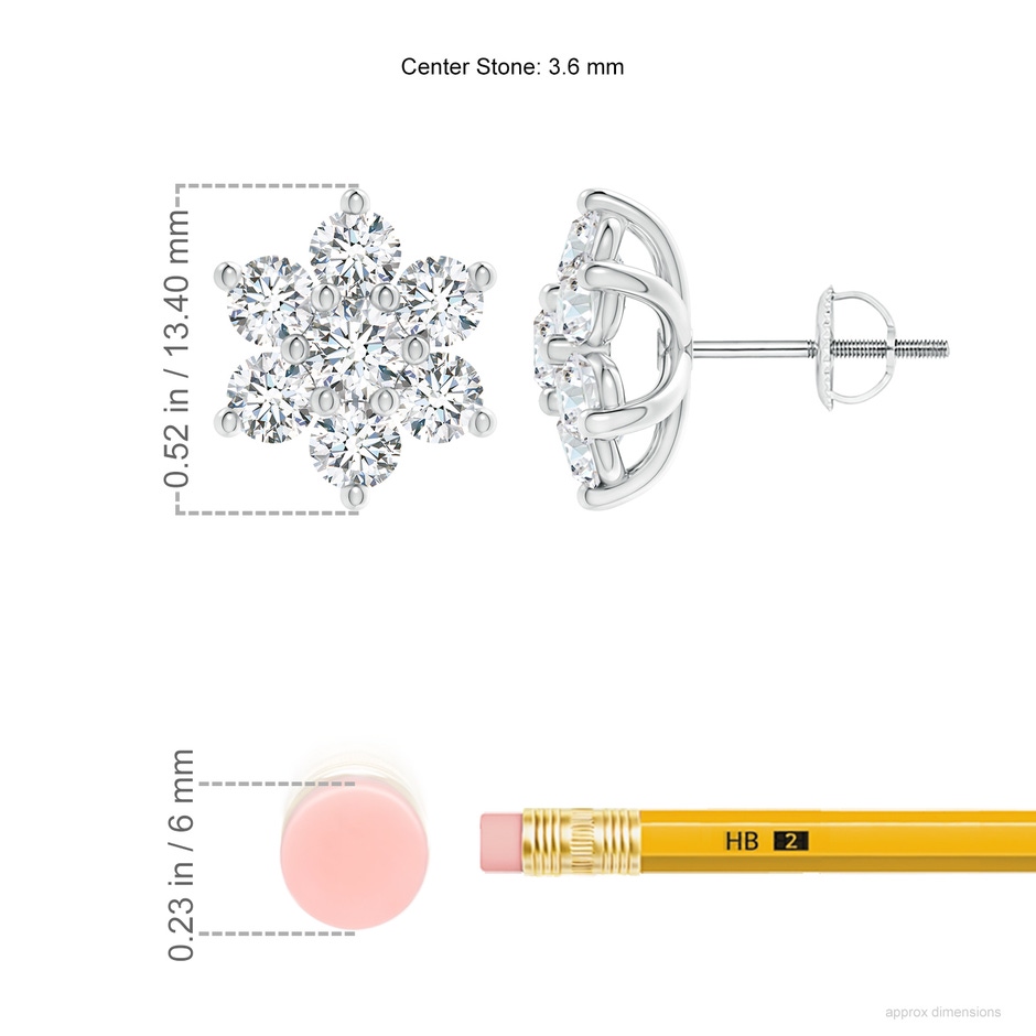 3.6mm FGVS Lab-Grown Six Petal Diamond Flower Stud Earrings in 18K White Gold ruler