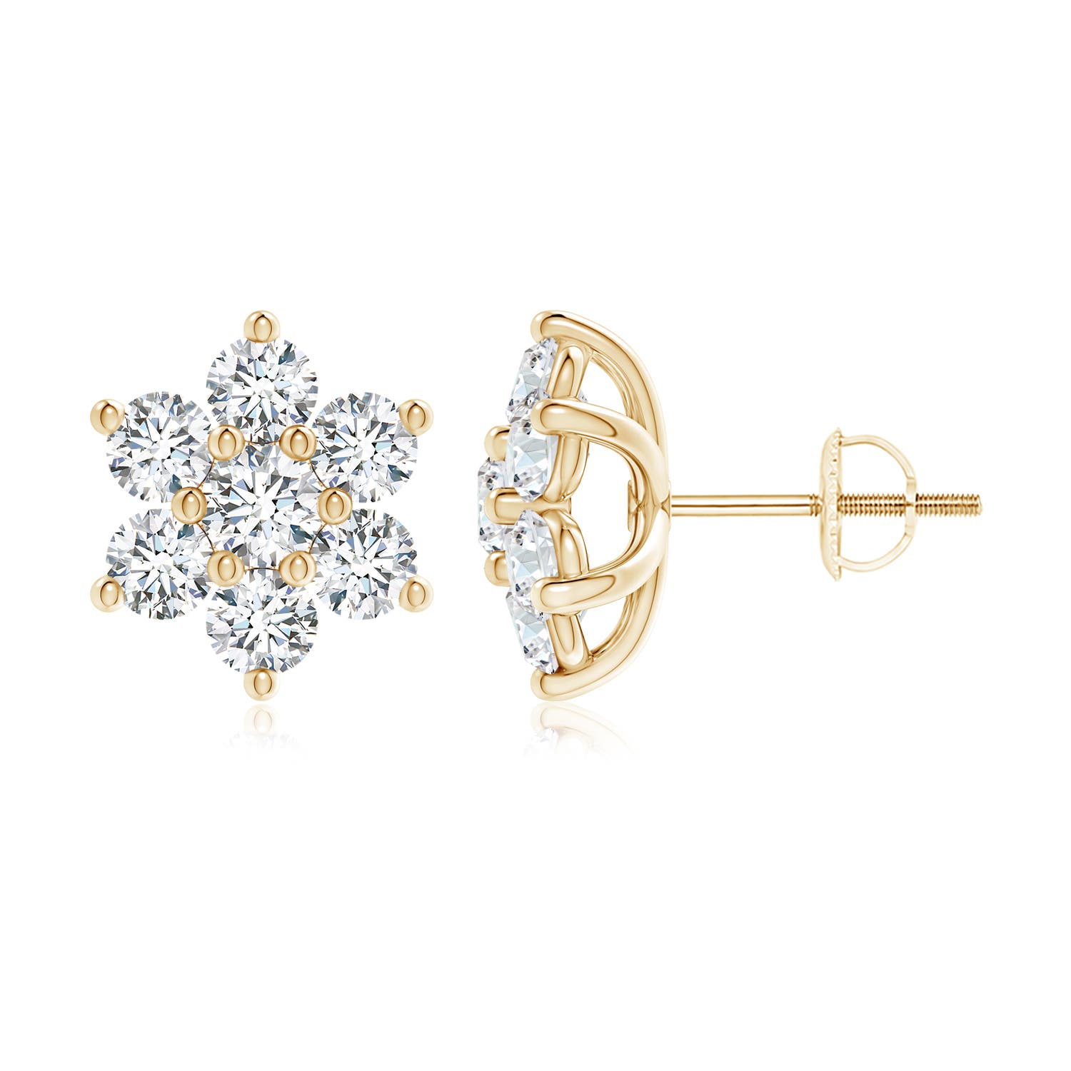 3.6mm FGVS Lab-Grown Six Petal Diamond Flower Stud Earrings in 18CT Yellow Gold