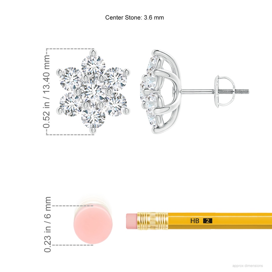 3.6mm FGVS Lab-Grown Six Petal Diamond Flower Stud Earrings in White Gold ruler