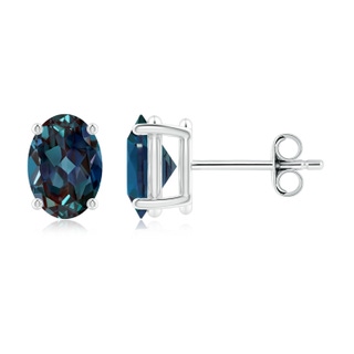 7x5mm Labgrown Prong-Set Solitaire Oval Lab-Grown Alexandrite Stud Earrings in P950 Platinum