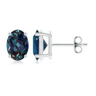 8x6mm Labgrown Prong-Set Solitaire Oval Lab-Grown Alexandrite Stud Earrings in P950 Platinum