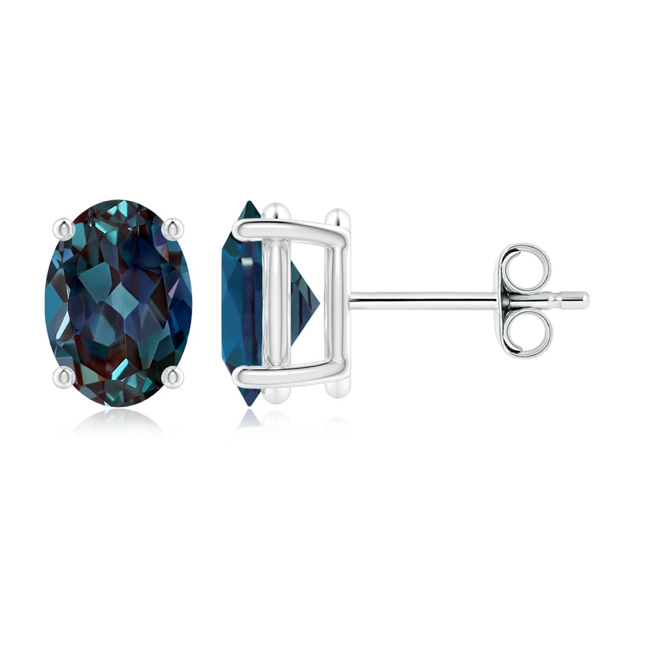 8x6mm Labgrown Prong-Set Solitaire Oval Lab-Grown Alexandrite Stud Earrings in P950 Platinum 