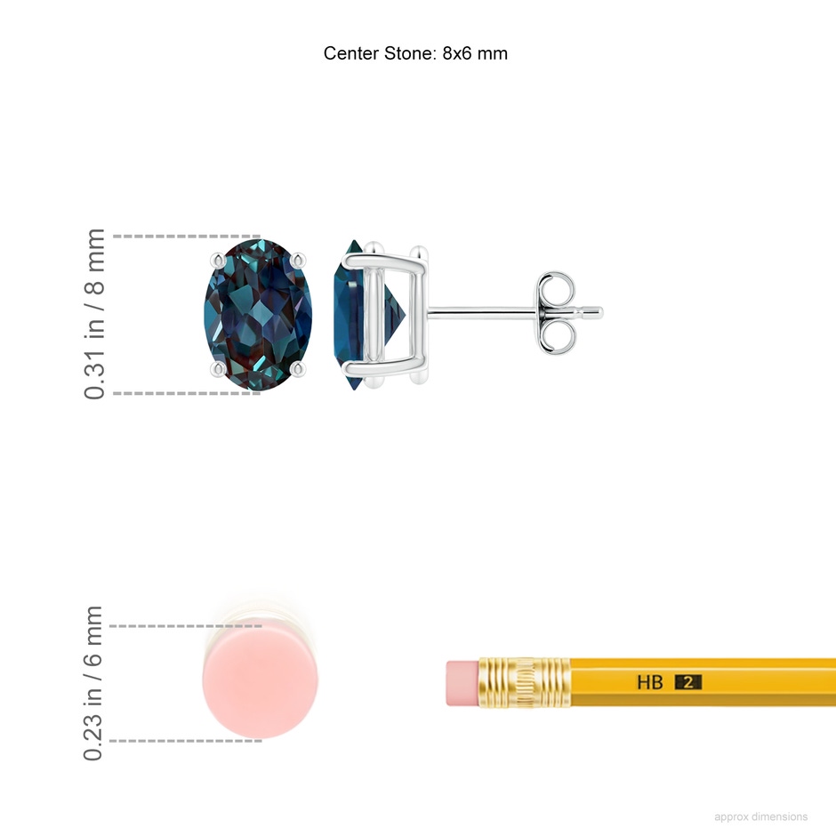 8x6mm Labgrown Prong-Set Solitaire Oval Lab-Grown Alexandrite Stud Earrings in P950 Platinum ruler