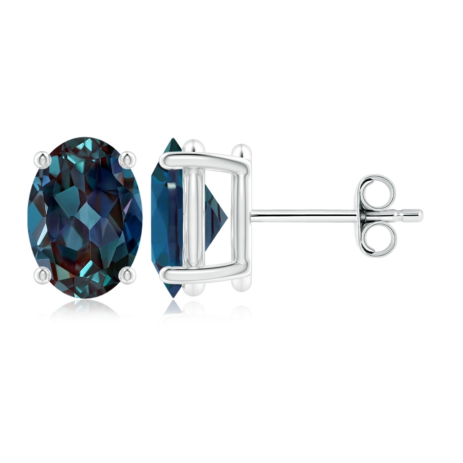 9x7mm Labgrown Prong-Set Solitaire Oval Lab-Grown Alexandrite Stud Earrings in P950 Platinum 