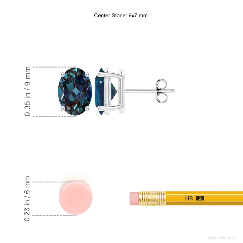 9x7mm Labgrown Prong-Set Solitaire Oval Lab-Grown Alexandrite Stud Earrings in P950 Platinum ruler