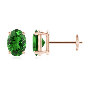 7x5mm Labgrown Lab-Grown Prong-Set Solitaire Oval Emerald Stud Earrings in Rose Gold