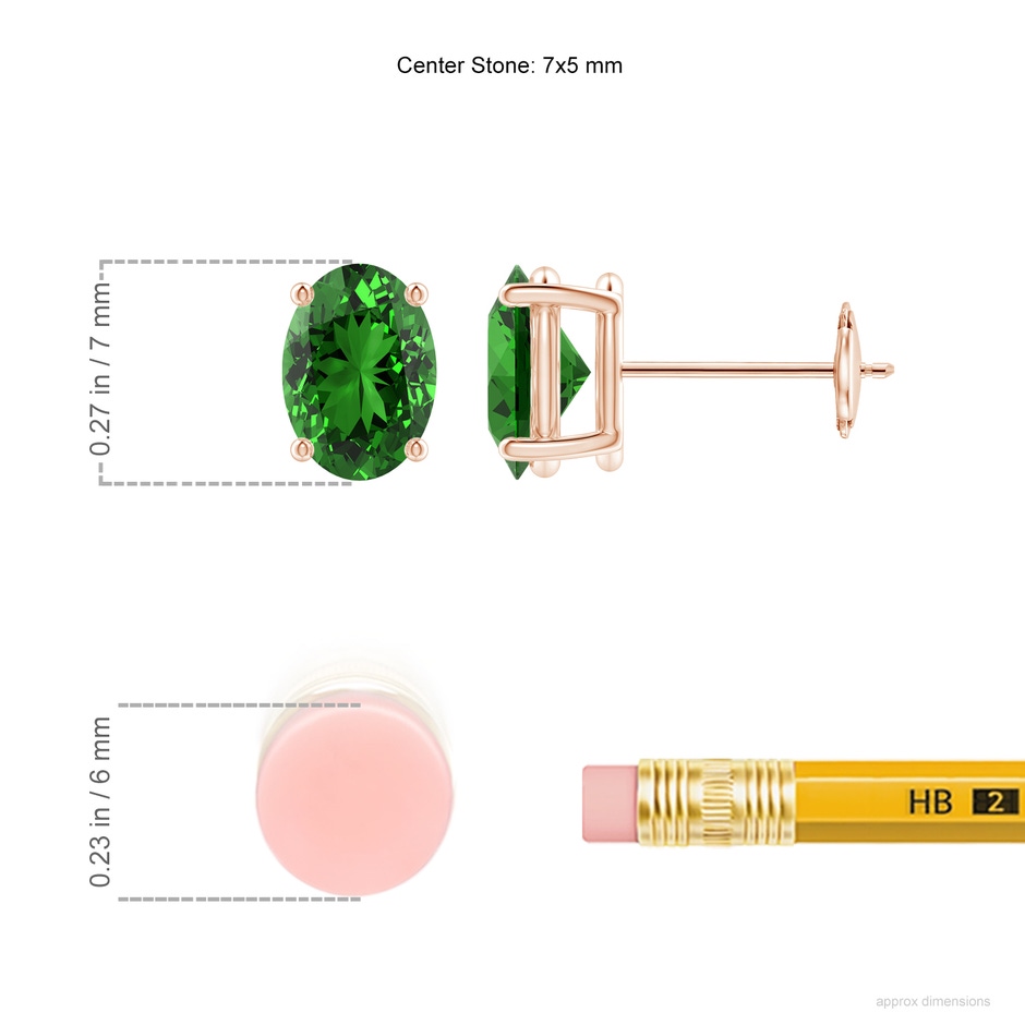 7x5mm Labgrown Lab-Grown Prong-Set Solitaire Oval Emerald Stud Earrings in Rose Gold ruler