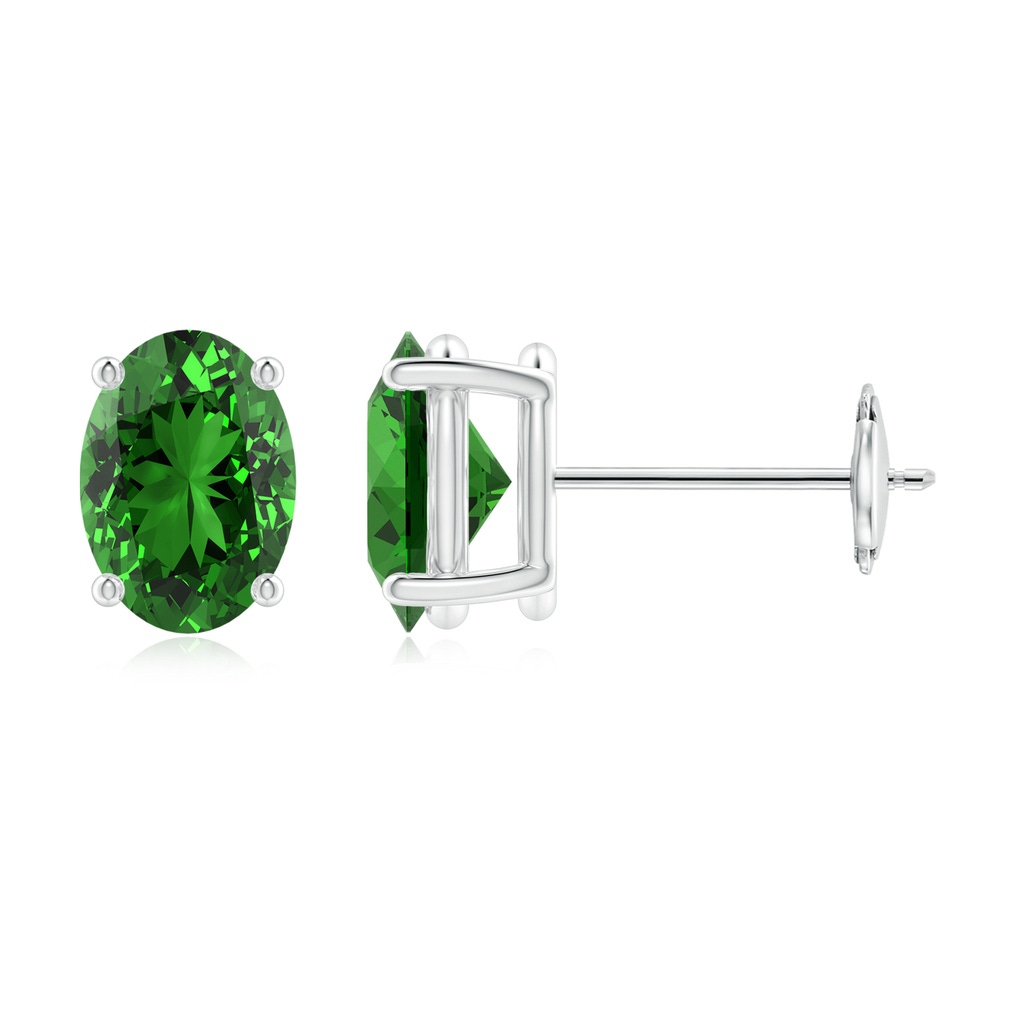 7x5mm Labgrown Lab-Grown Prong-Set Solitaire Oval Emerald Stud Earrings in White Gold