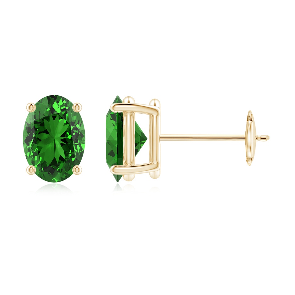 7x5mm Labgrown Lab-Grown Prong-Set Solitaire Oval Emerald Stud Earrings in Yellow Gold 