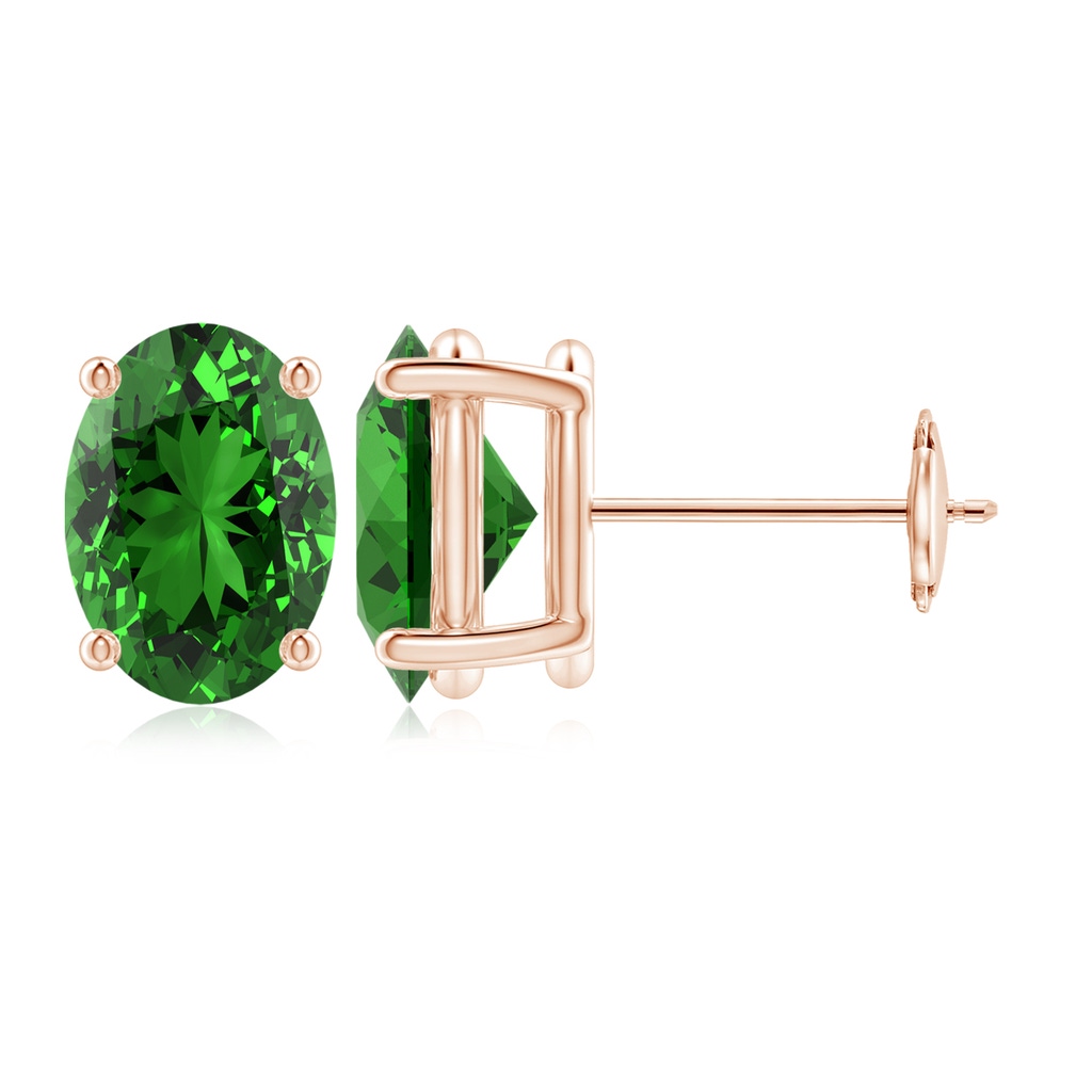 9x7mm Labgrown Lab-Grown Prong-Set Solitaire Oval Emerald Stud Earrings in 9K Rose Gold