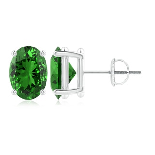 9x7mm Labgrown Lab-Grown Prong-Set Solitaire Oval Emerald Stud Earrings in P950 Platinum