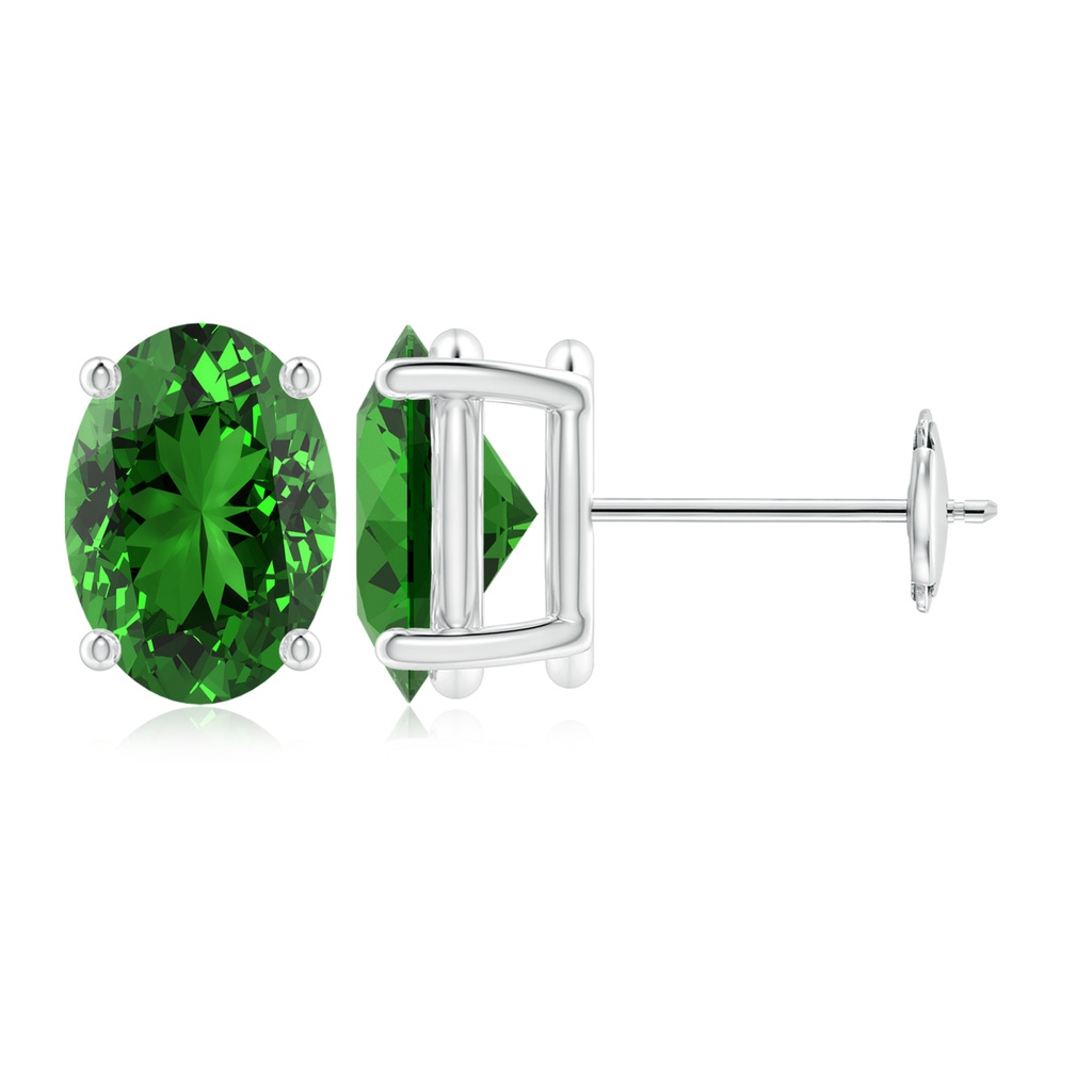 9x7mm Labgrown Lab-Grown Prong-Set Solitaire Oval Emerald Stud Earrings in White Gold