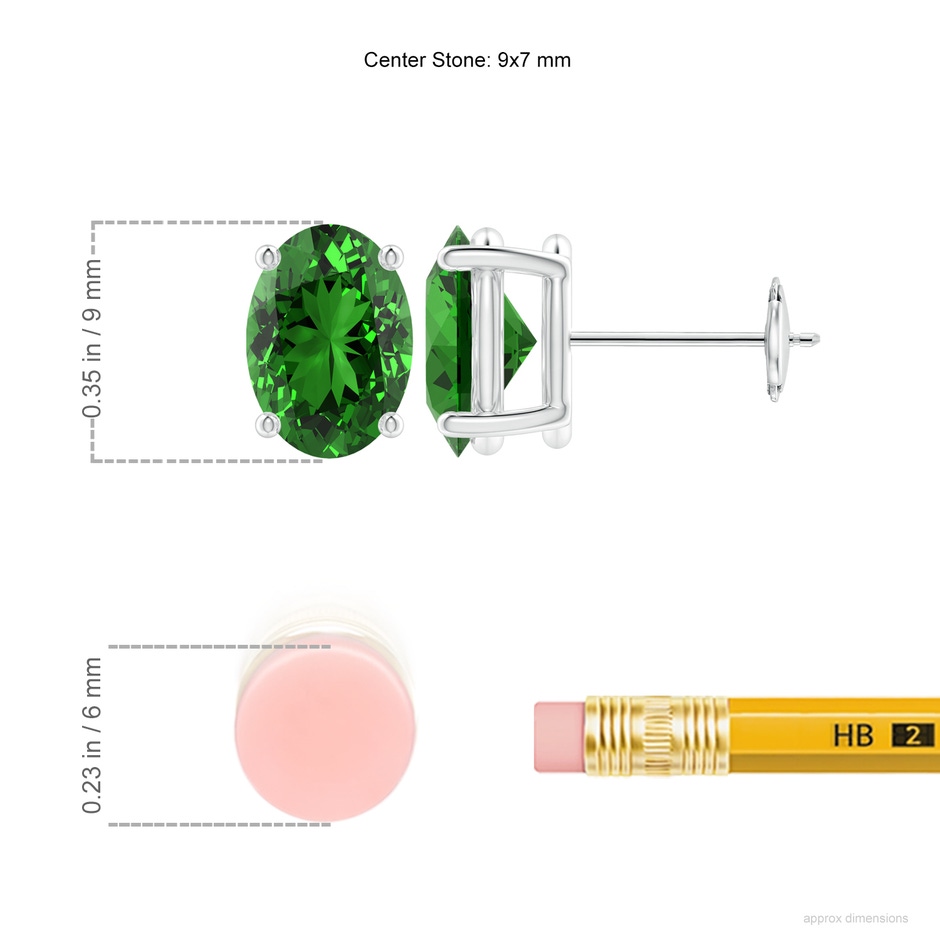 9x7mm Labgrown Lab-Grown Prong-Set Solitaire Oval Emerald Stud Earrings in White Gold ruler