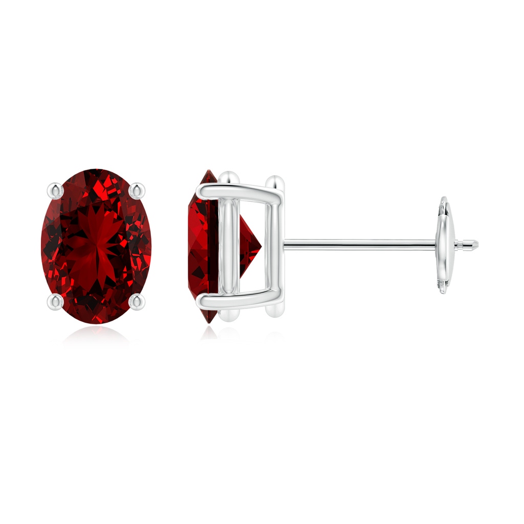 7x5mm Labgrown Lab-Grown Prong-Set Solitaire Oval Ruby Stud Earrings in White Gold