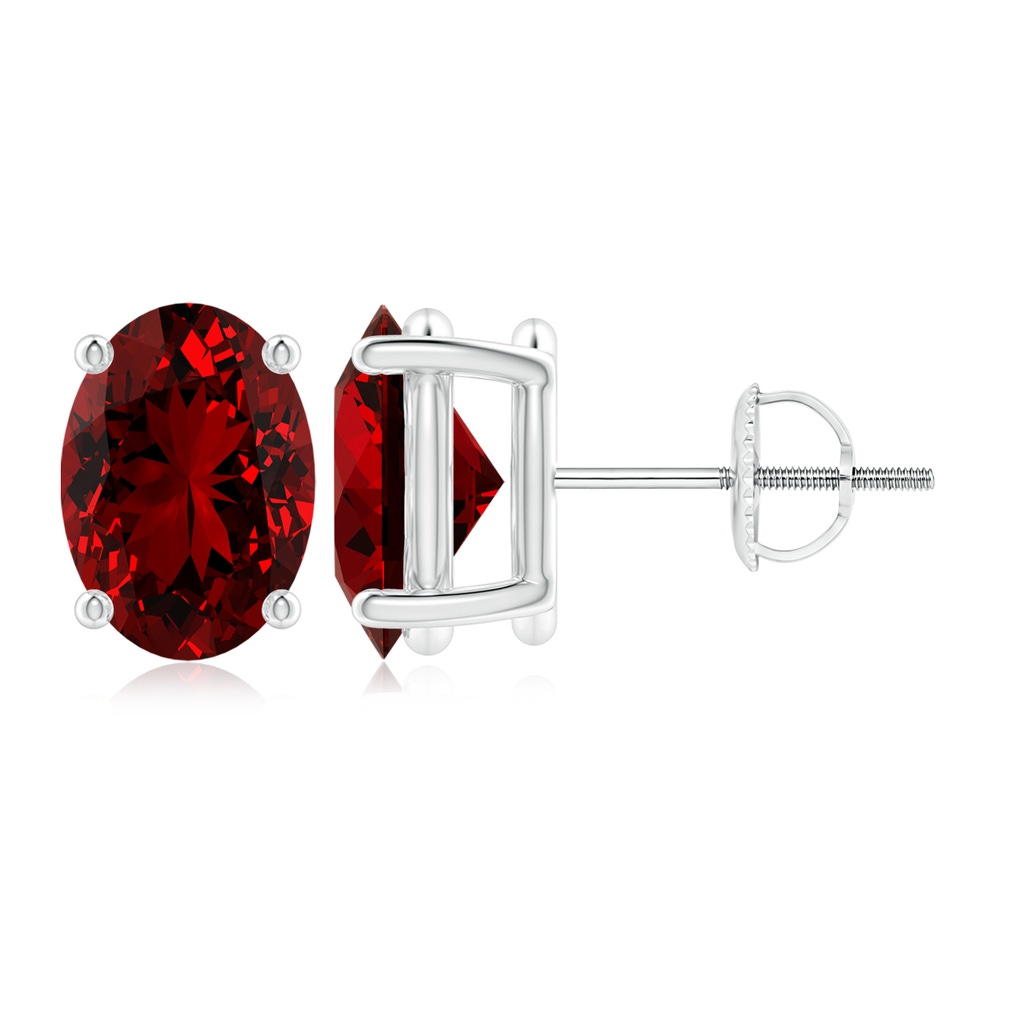 9x7mm Labgrown Lab-Grown Prong-Set Solitaire Oval Ruby Stud Earrings in P950 Platinum