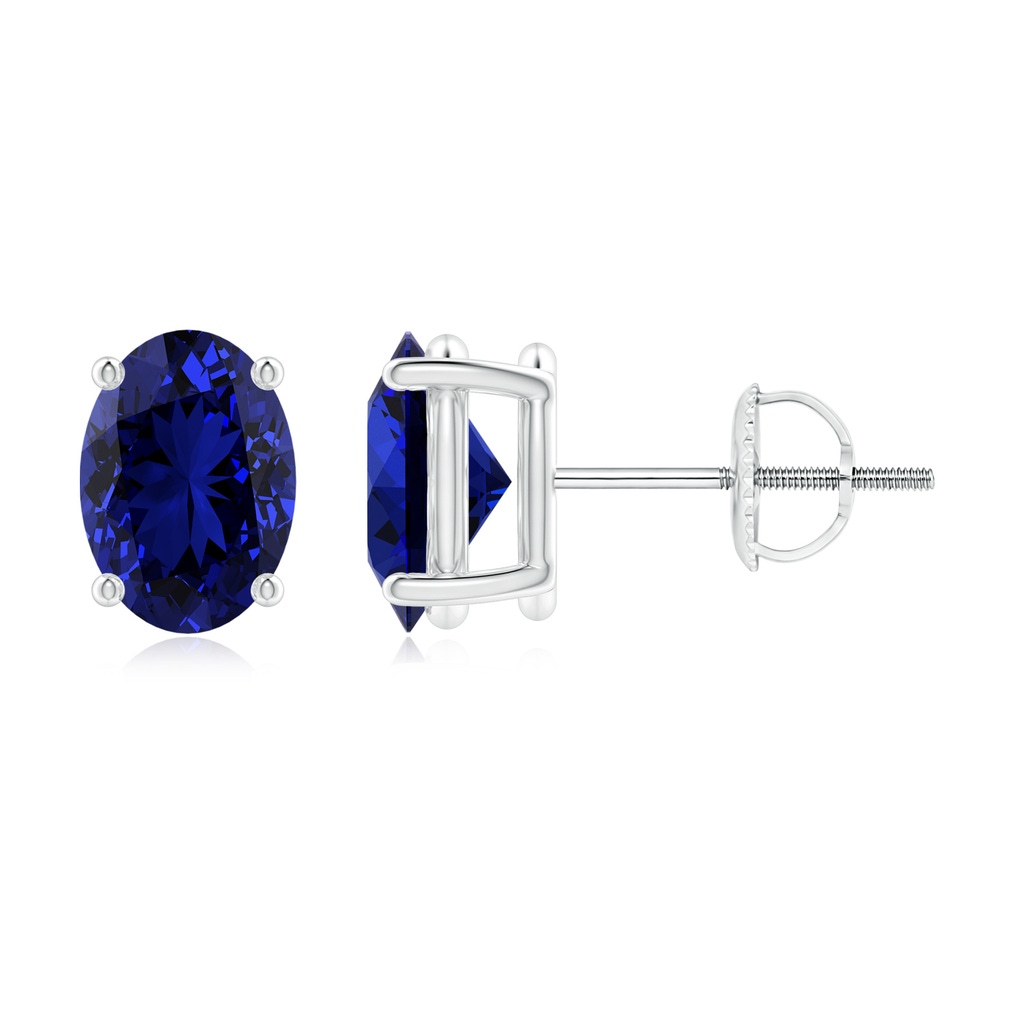 7x5mm Labgrown Lab-Grown Prong-Set Solitaire Oval Sapphire Stud Earrings in P950 Platinum